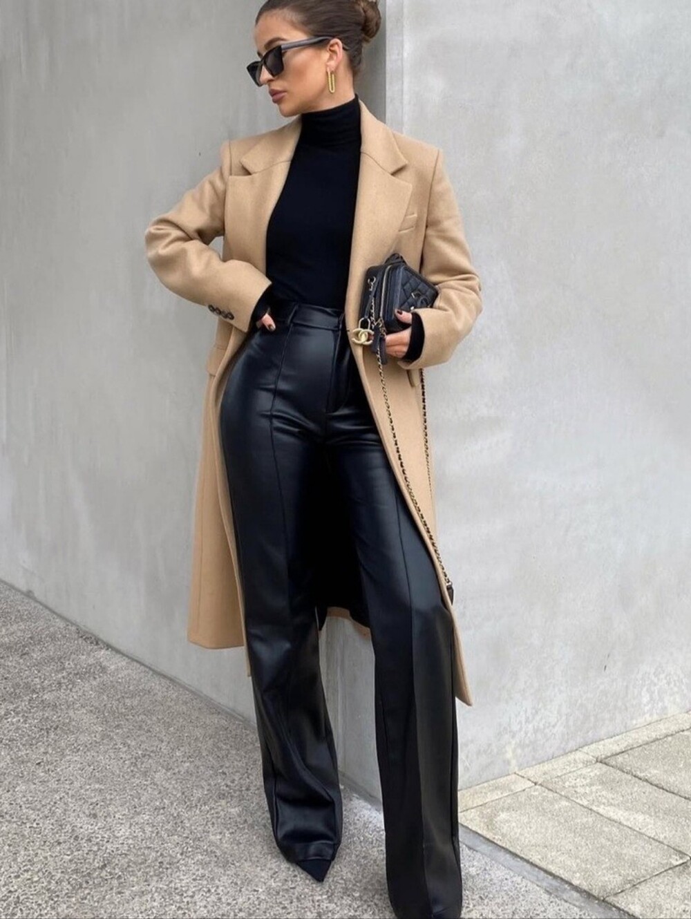 NWT ✨️ BECAUSE OF ALICE || BOA Leather Wide Leg Black Trousers - Picture 4 of 14